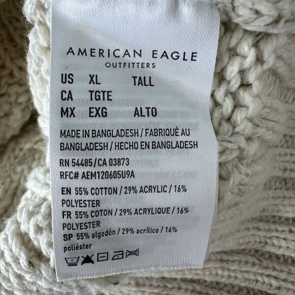 American Eagle Cable Knit Sweater Size XLT Ecru Cotton Fisherman Cream - Picture 7 of 9